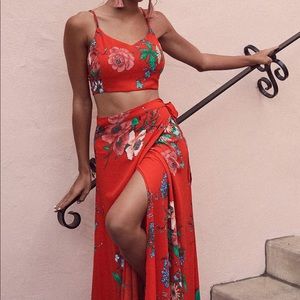 Two piece outfit. Crop top with maxi skirt